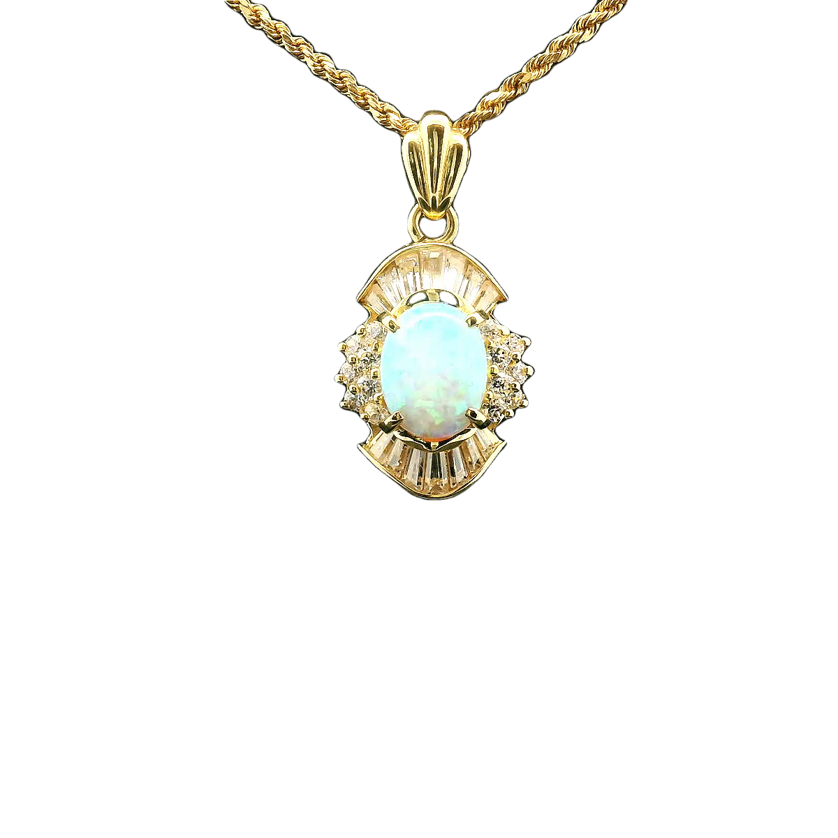 Oval Opal and Diamond Necklace