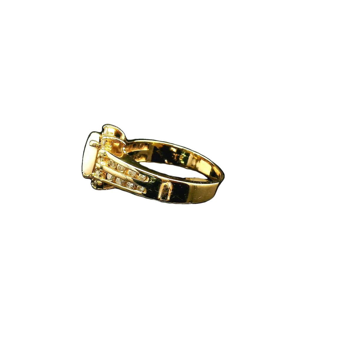 14K Gold Opal Ring with Diamond Halo and Channel