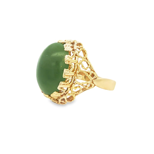 14K Yellow Gold Cocktail Ring with Large Cabochon Jade