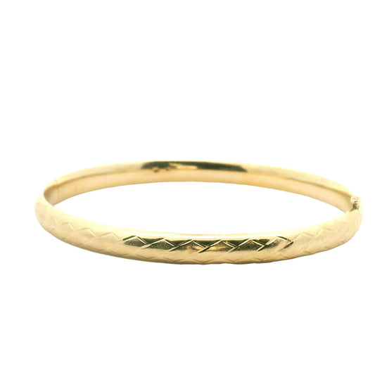 14K YG ESTATE BANGLE 6.25MM WIDE ETCHED ALL AROUND