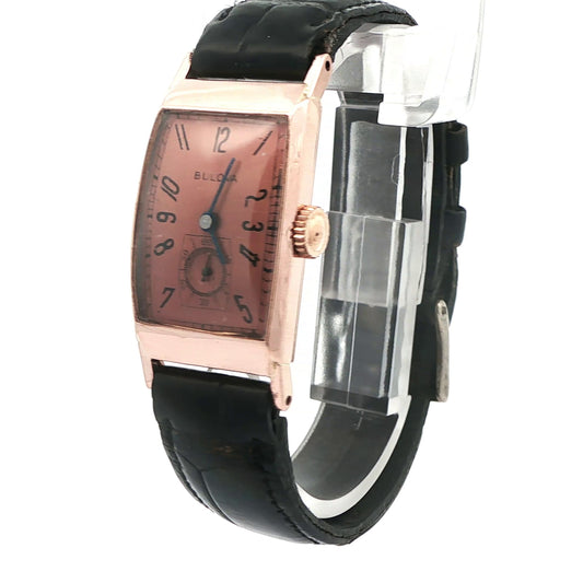 14K Vintage Rose Gold Tank Style Bulova Watch