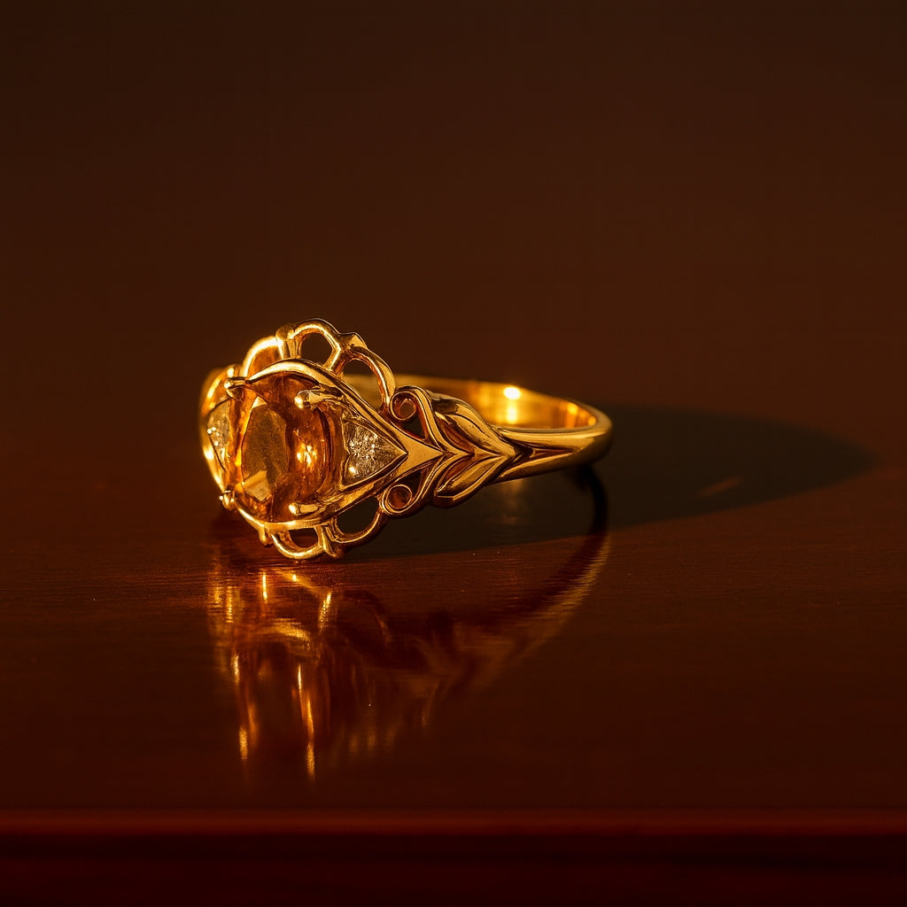 10k Yellow Gold Citrine Oval Diamond Ring