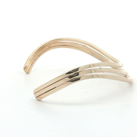 Estate 14K Yellow Gold Layered Open Cuff Bracelet – Vintage Minimalist Gold Cuff