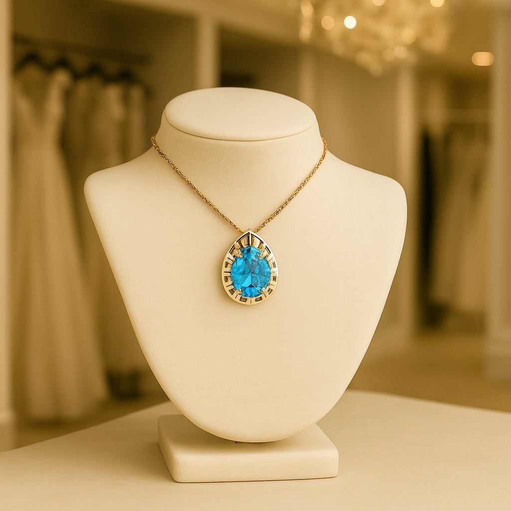 14k Yellow Gold Pear-Shaped London Blue Topaz Pendant