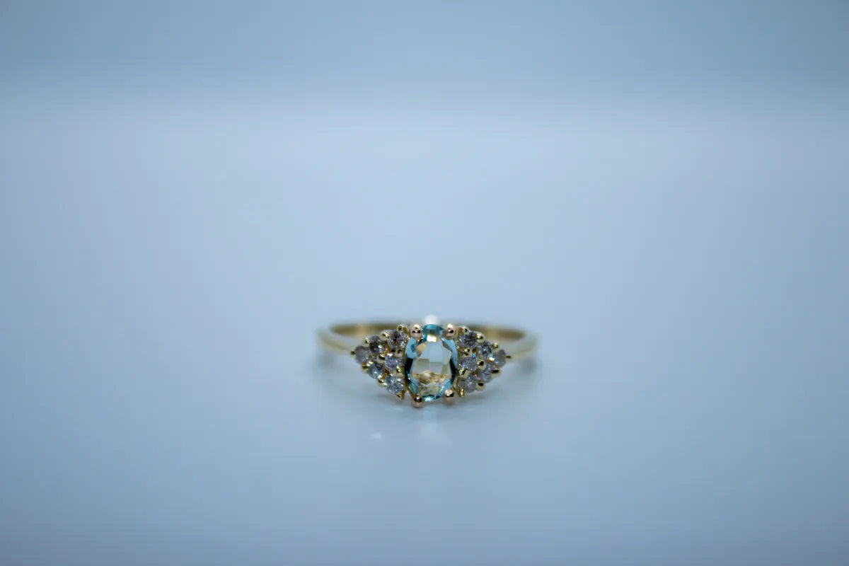 14 K Y/G Aqua and Diamond Ring