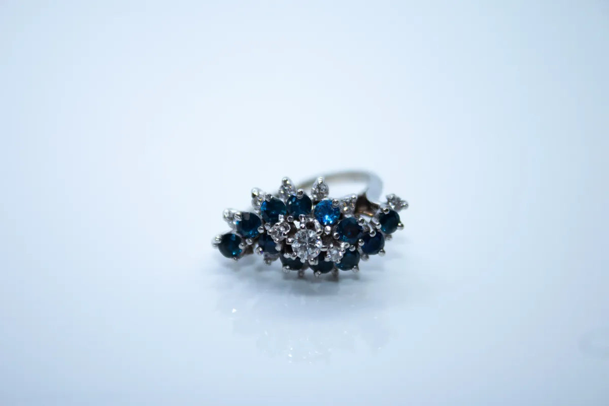 14K White Gold Sapphire and Diamond Ring