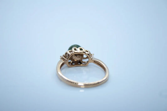 14K Yellow Gold Jade and Diamond Ring