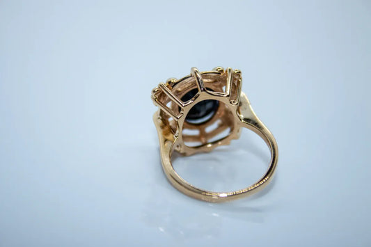 14K Yellow Gold Deep Blue Sapphire Ring
