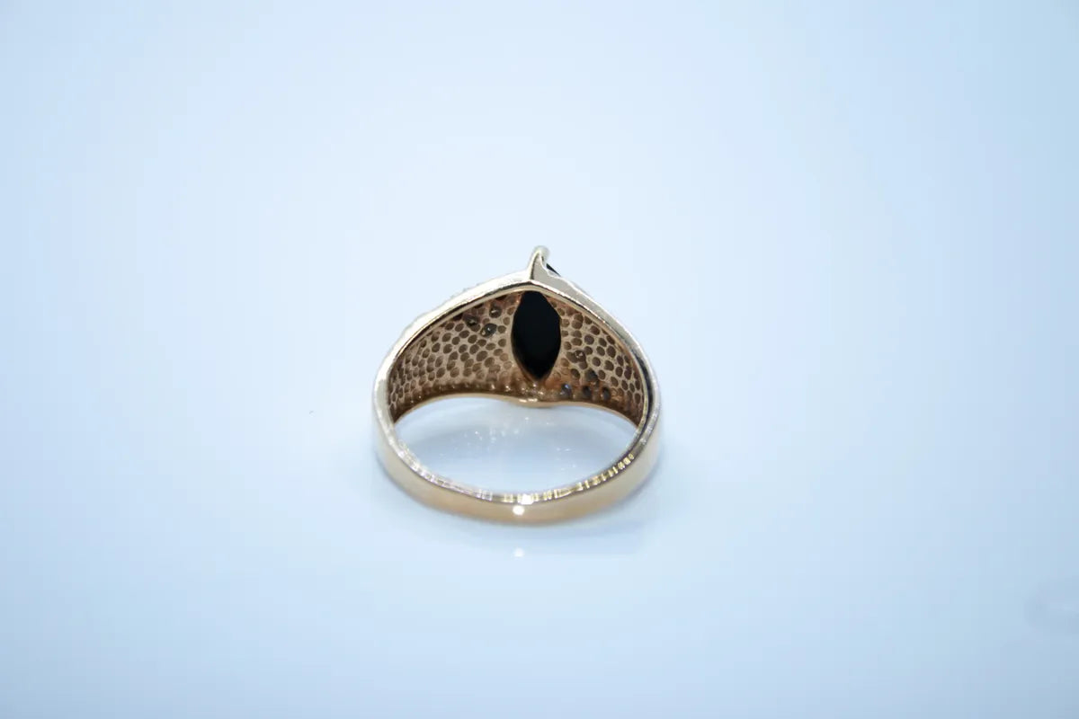 14K Yellow Gold Deep Blue Sapphire Diamond Ring