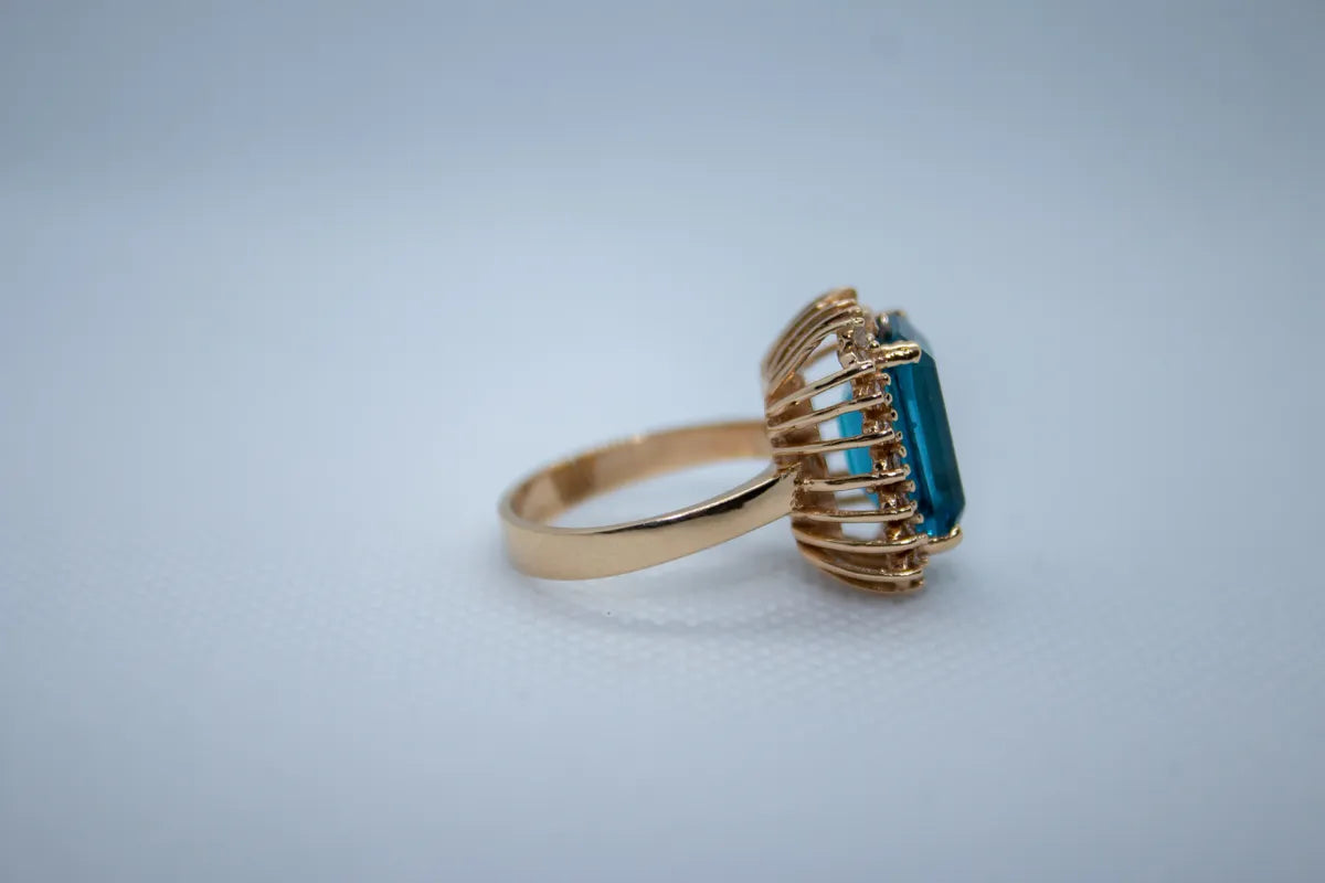 14 K Y/G London Blue Topaz and Diamond Ring