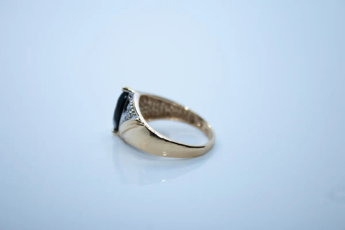 14K Yellow Gold Deep Blue Sapphire Diamond Ring