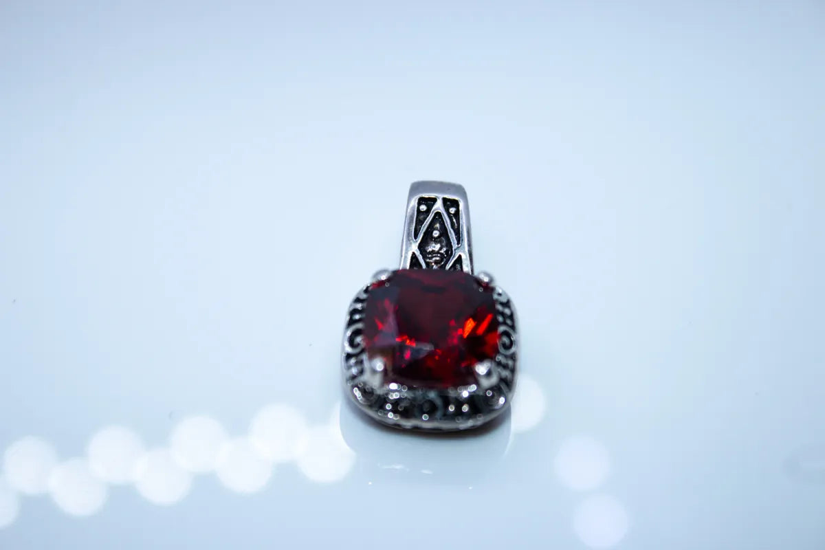 Sterling Silver Red Stoned CZ Pendant