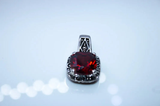 Sterling Silver Red Stoned CZ Pendant