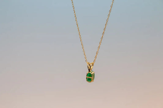 14 K Yellow Gold Emerald Oval Pendant with Chain