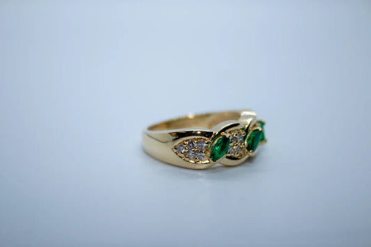 14 K Y/G Emerald and Diamond Ring