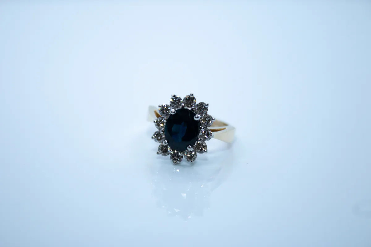 14K Yellow Gold Sapphire, Diamond Ring