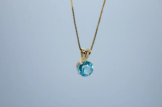 14K Yellow Gold Sky Blue Topaz Necklace