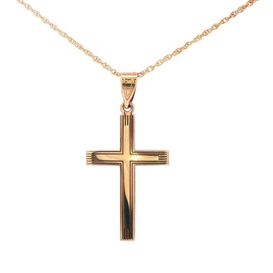 14K Gold Etched Edge Cross