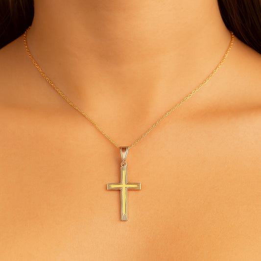 14K Gold Etched Edge Cross