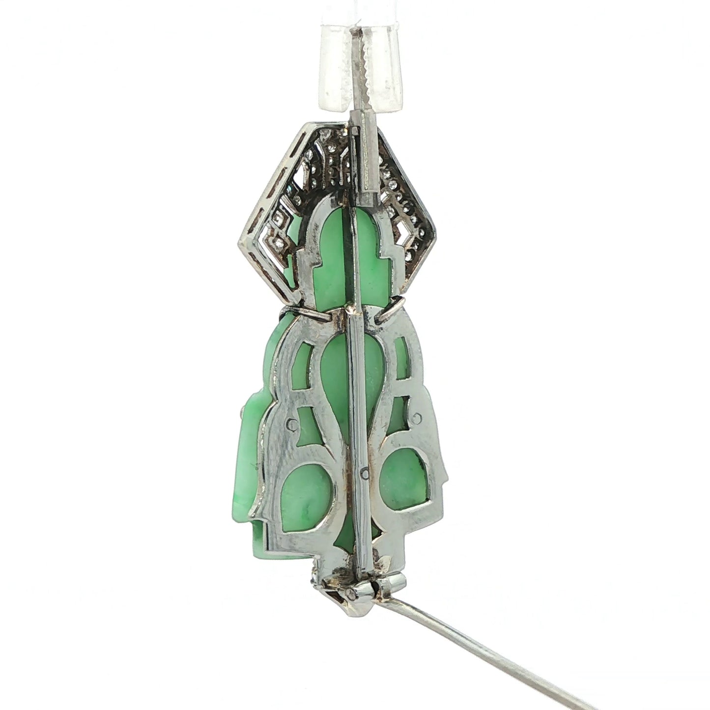 14k White Gold Estate Diamond and Apple Jade Buddha Brooch/Pin