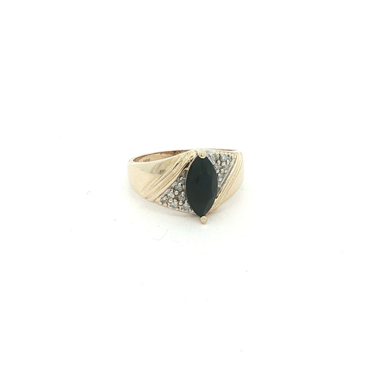 Vintage 1990s 14K Yellow Gold Deep Blue Sapphire & Diamond Ring – Estate