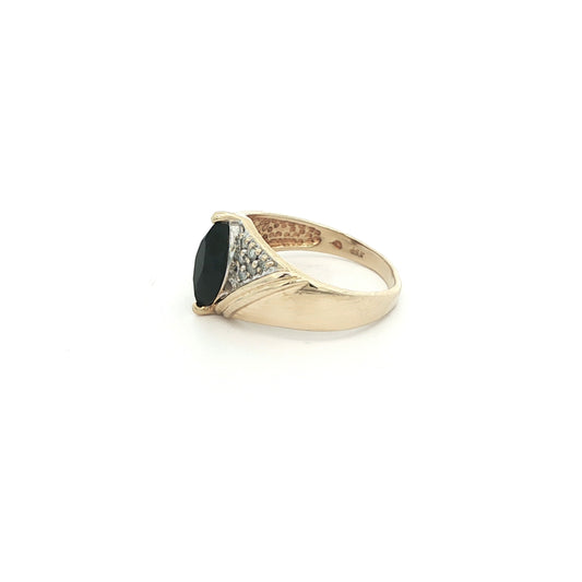 Vintage 1990s 14K Yellow Gold Deep Blue Sapphire & Diamond Ring – Estate