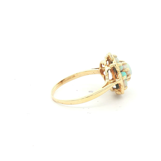 10k Yellow Gold Opal Cluster Ring with Filagree Halo