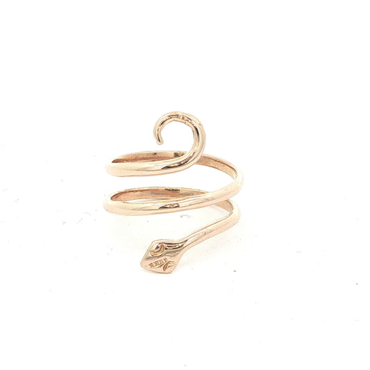 Vintage 18K Yellow Gold Snake Ring – Circa 1970s Estate Serpent Spiral Wrap