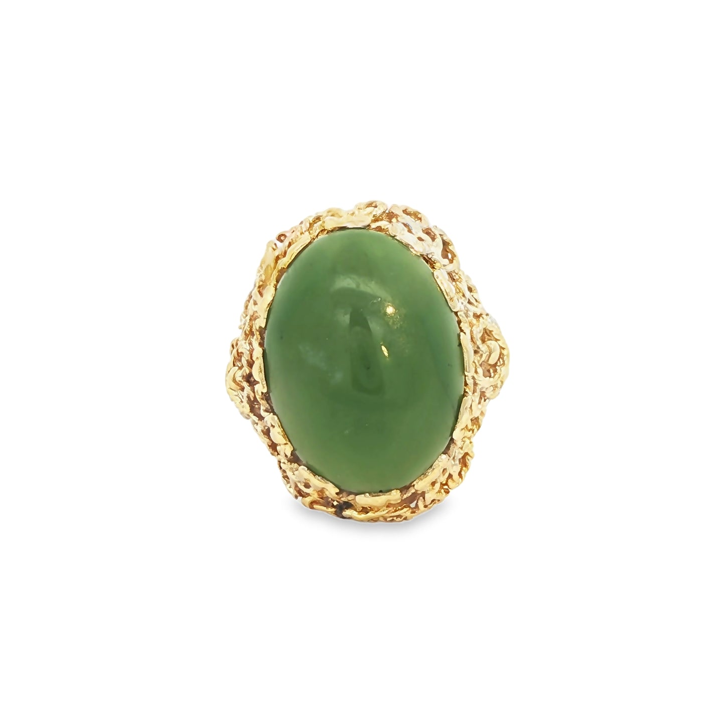 14K Yellow Gold Cocktail Ring with Large Cabochon Jade