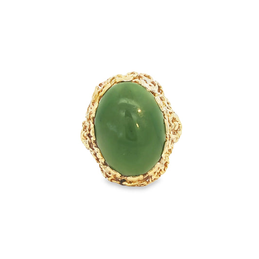 14K Yellow Gold Cocktail Ring with Large Cabochon Jade