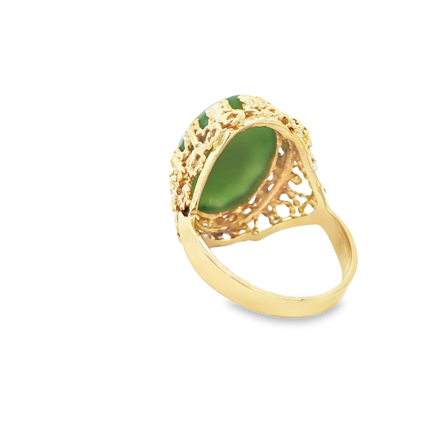 14K Yellow Gold Cocktail Ring with Large Cabochon Jade