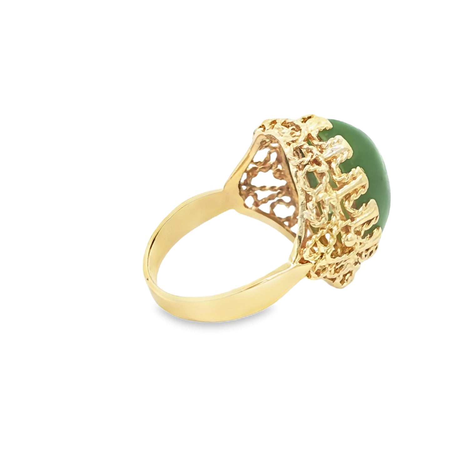 14K Yellow Gold Cocktail Ring with Large Cabochon Jade