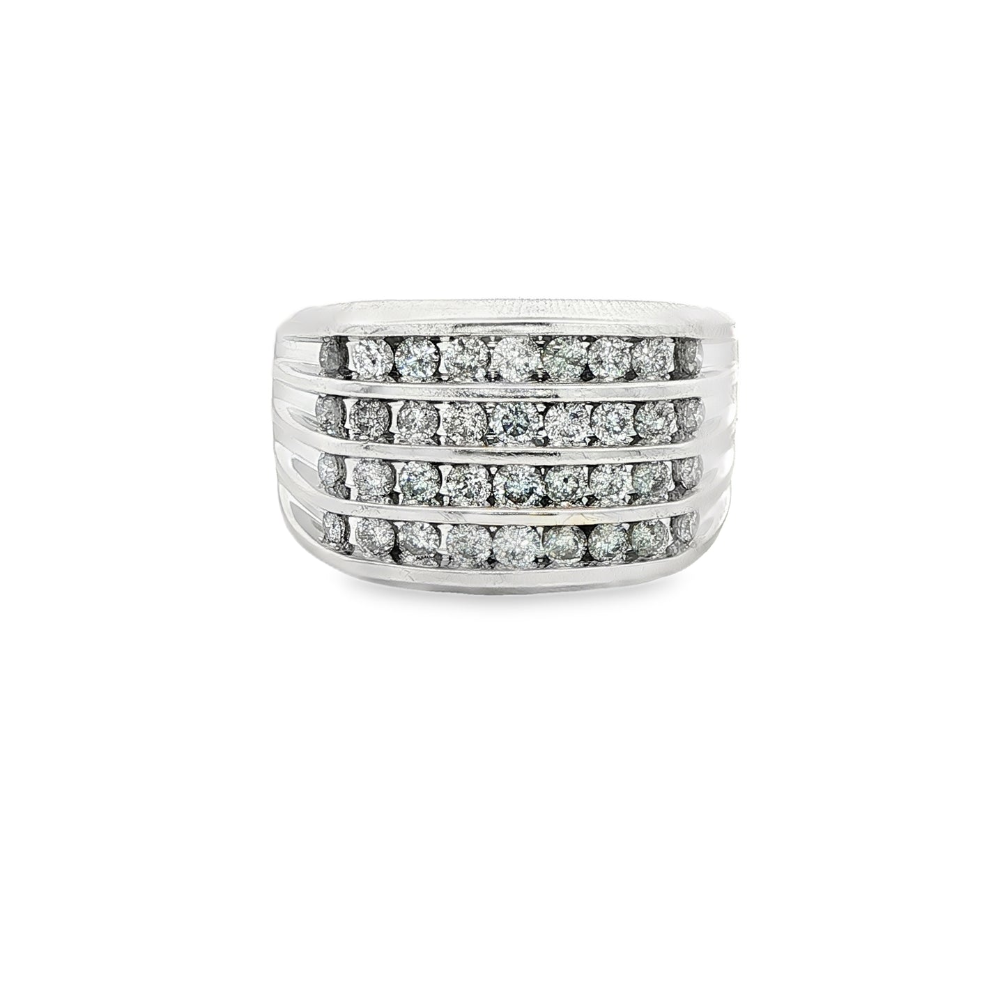 10k 1 CTW White Gold Multirow Ring with Round Cut Diamonds