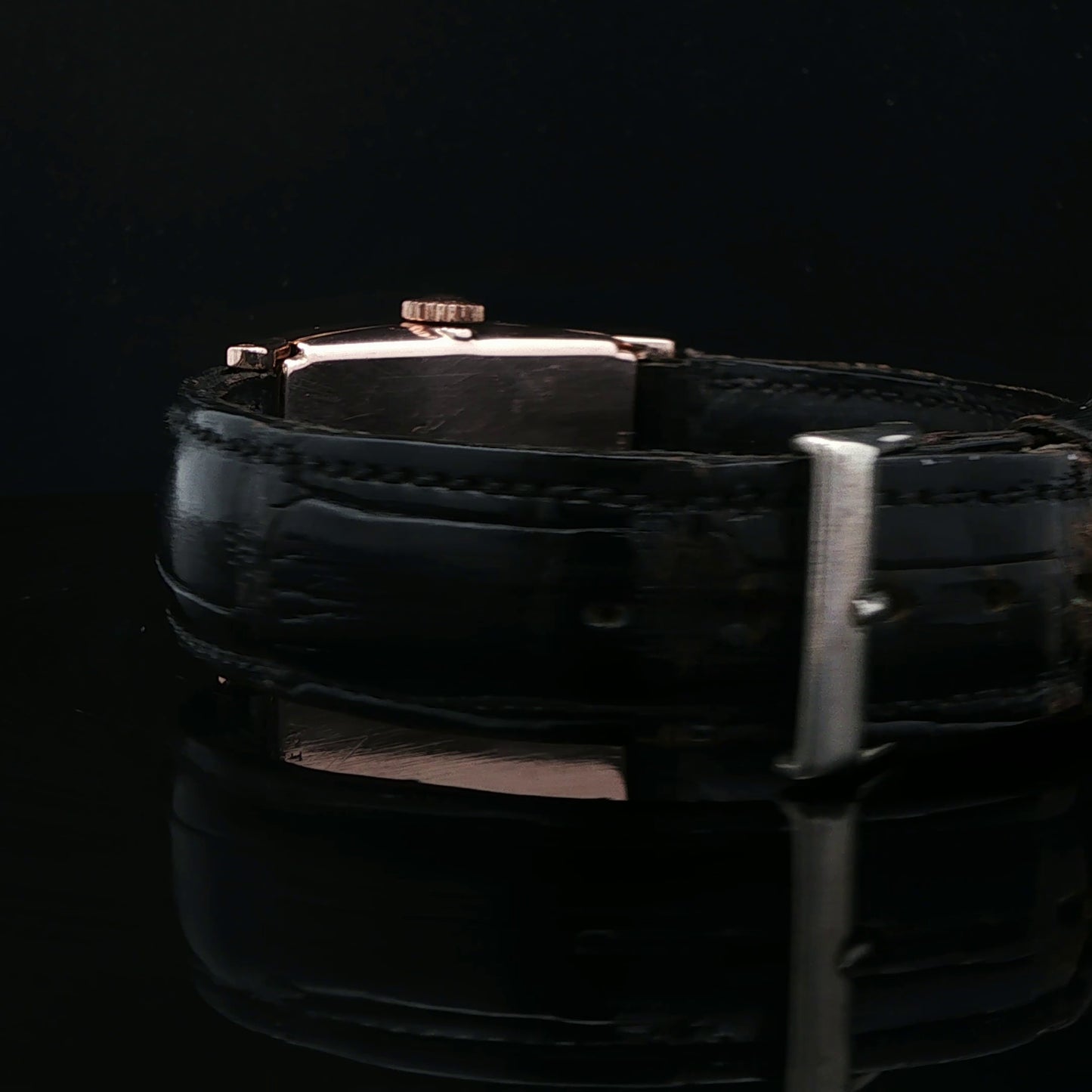 14K Vintage Rose Gold Tank Style Bulova Watch