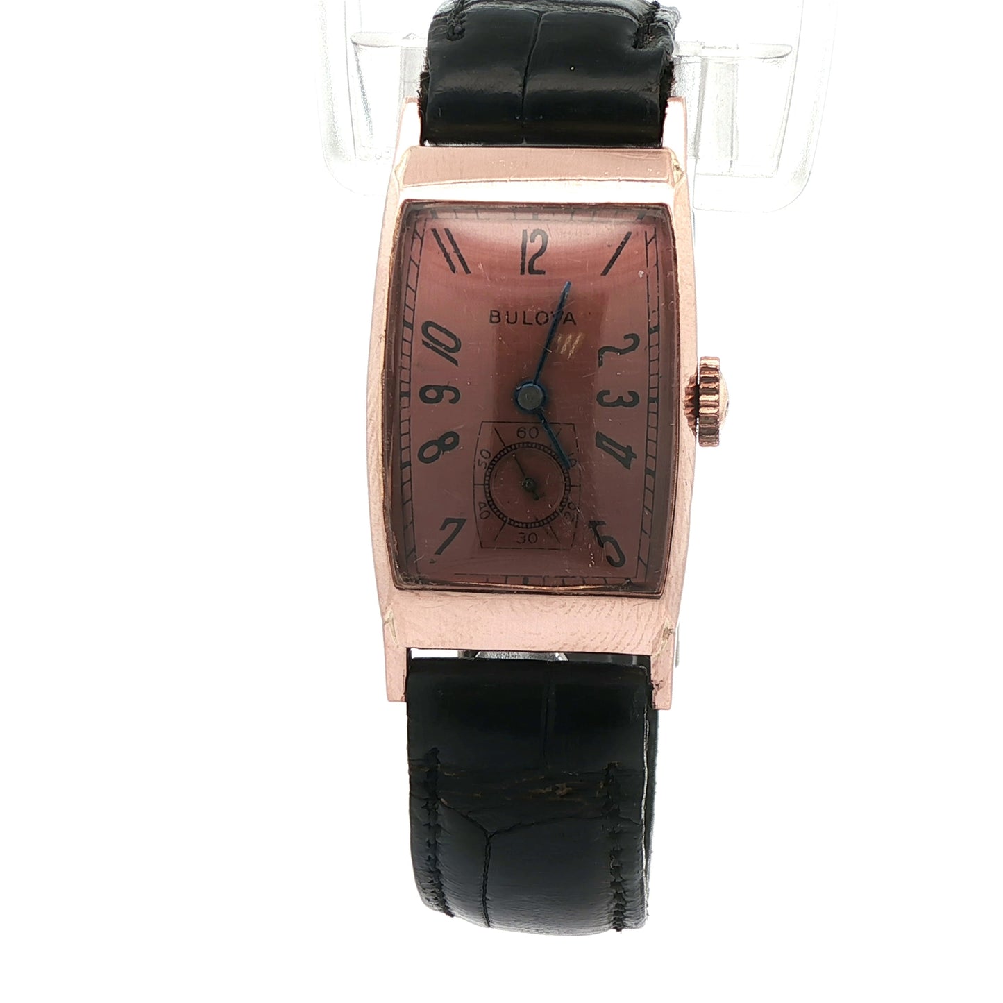 14K Vintage Rose Gold Tank Style Bulova Watch