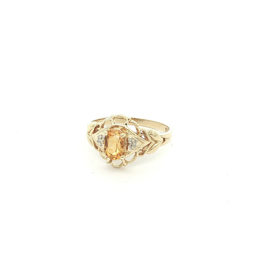 10k Yellow Gold Citrine Oval Diamond Ring