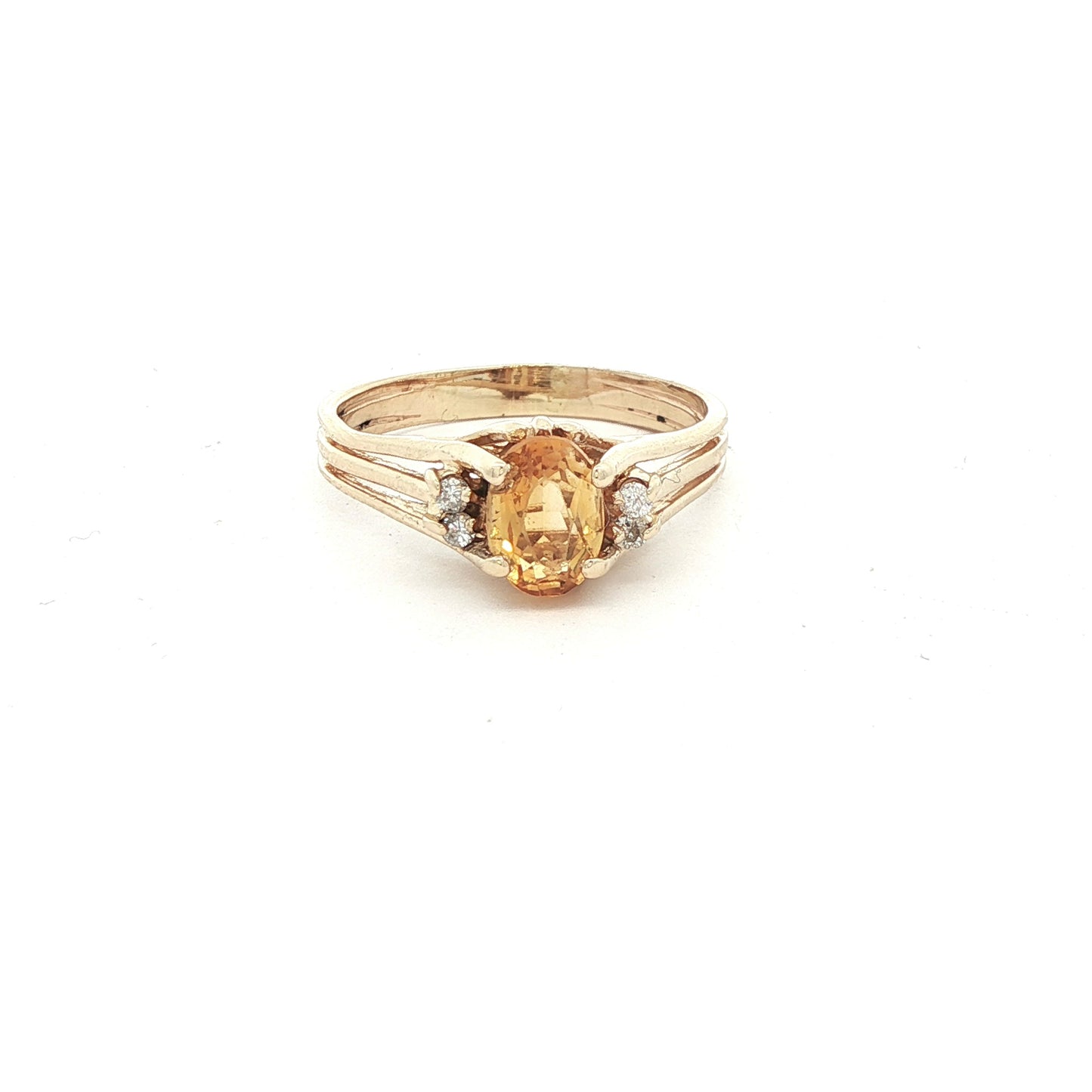 14k Yellow Gold Oval Citrine Ring With Diamond Accents