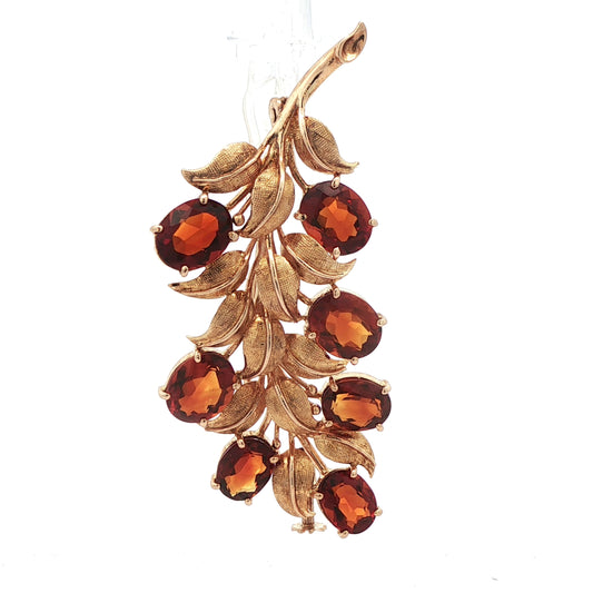 18k Gold Citrine Leaf Brooch