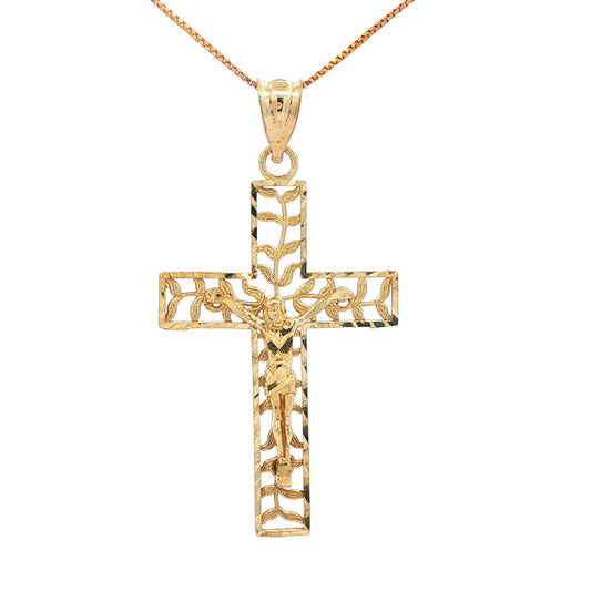 10K Yellow Gold Floral Cross Charm Necklace