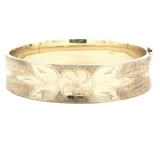 14k Yellow Gold 1960s Vintage Engraved Bangle