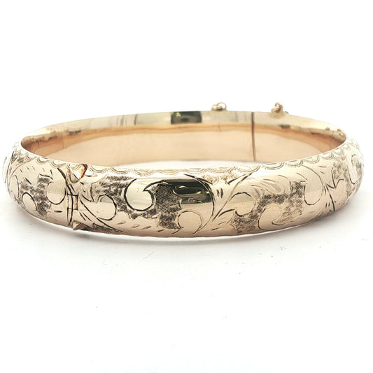 14k Yellow Gold 1960s Vintage Etched Bangle