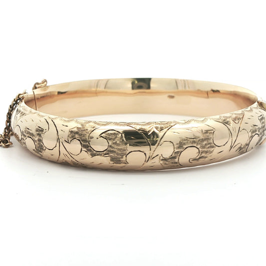 14k Yellow Gold 1960s Vintage Etched Bangle