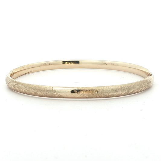 14k Yellow Gold 1970s Leaf Engraved Bangle