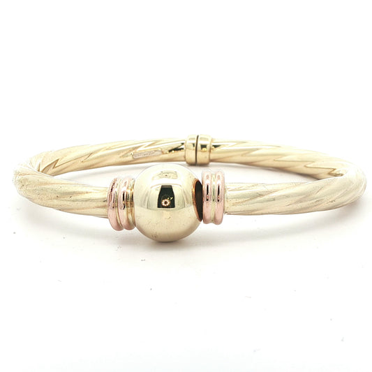 14K Yellow Gold Vintage Estate Tubular Bangle with Ball Clasp,1980
