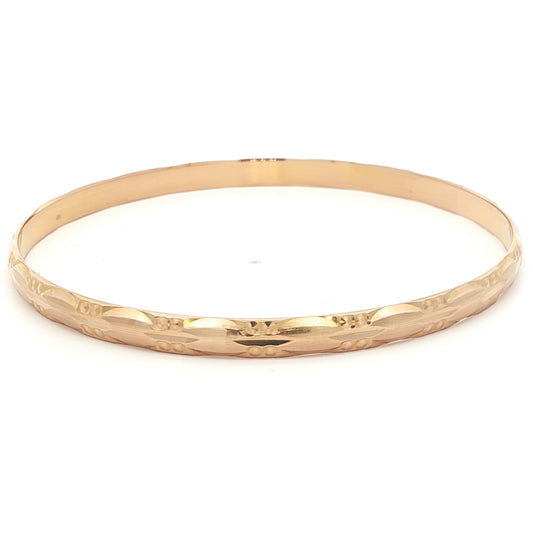 Vintage 1970s Solid 21K Yellow Gold Engraved Bangle | Estate Jewelry