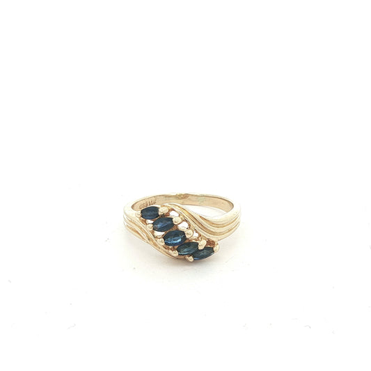 Vintage 1990s Estate 14K Yellow Gold Natural Sapphire Multi-Stone Ring