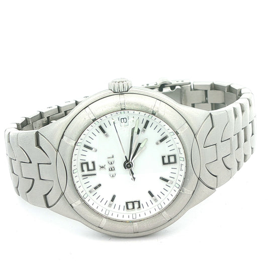Estate Ebel Type E Stainless Steel Swiss Quartz Watch White Dial Ref 9187C41