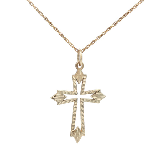Estate 10K Yellow Gold Cross Pendant Arrow-Tip Design Diamond-Cut Detailing