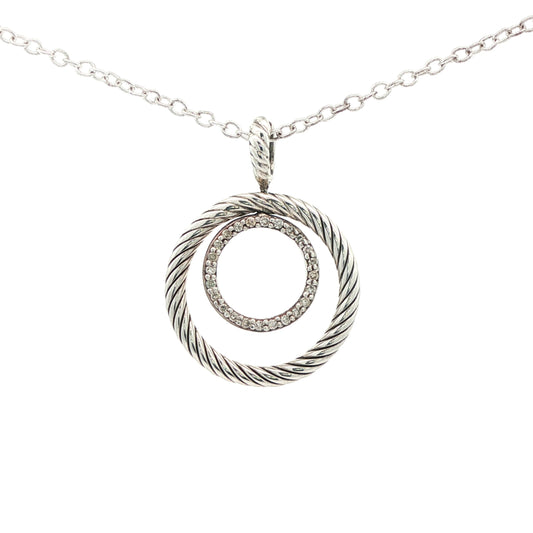 Estate David Yurman Sterling Silver Cable Circle Pendant with Diamonds