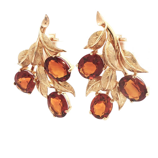 18k Gold Citrine Leaf Earrings